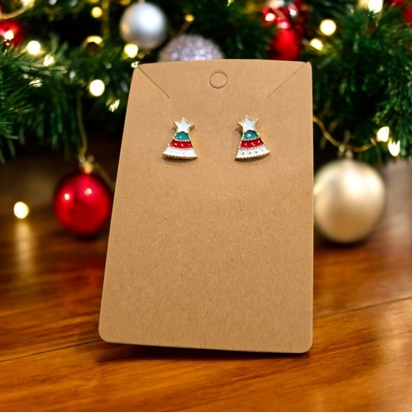 Festive Christmas Tree Holiday Stud Earrings - Picture 1 of 2